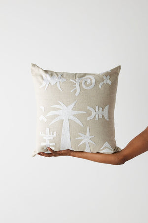 Keiskamma Natural White Linen & Silk Embroidered Throw Pillow