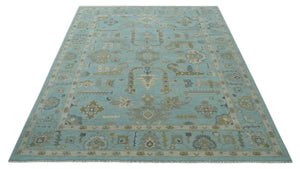 Custom Made Blue, Brown and Ivory Hand knotted Traditional Oushak Wool Rug