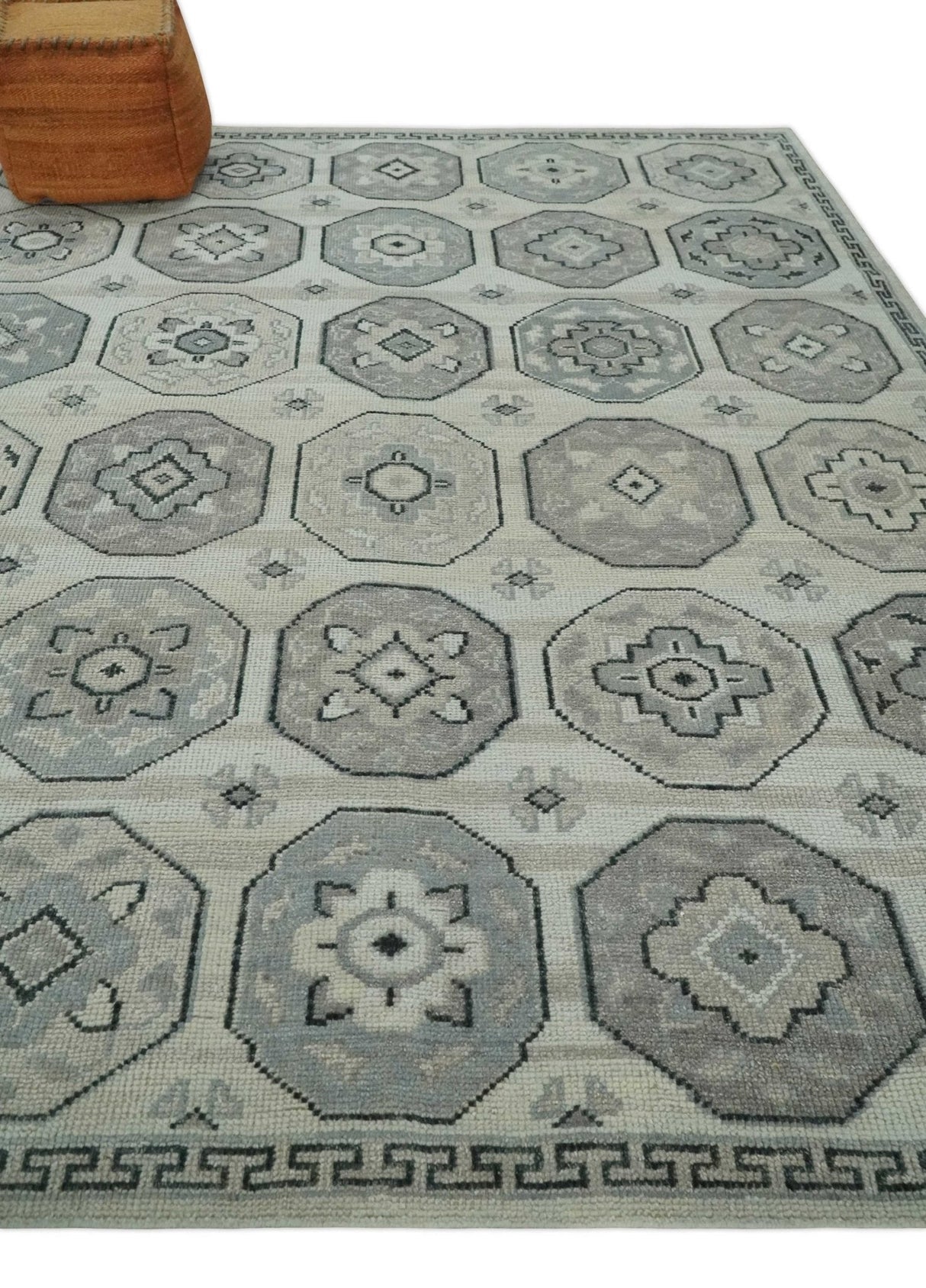 Custom Made Hand Knotted Turkish Silver, Beige and Gray Traditional Antique Low Pile Area Rug