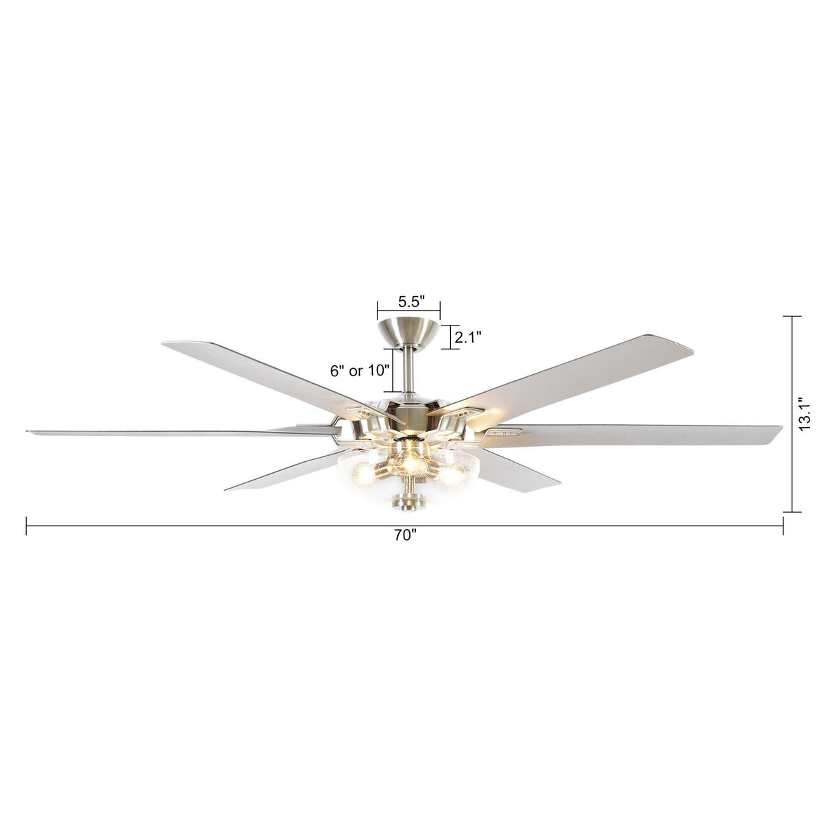 70" Modern Brushed Nickel DC Motor Downrod Mount Ceiling Fan with Lighting and Remote Control