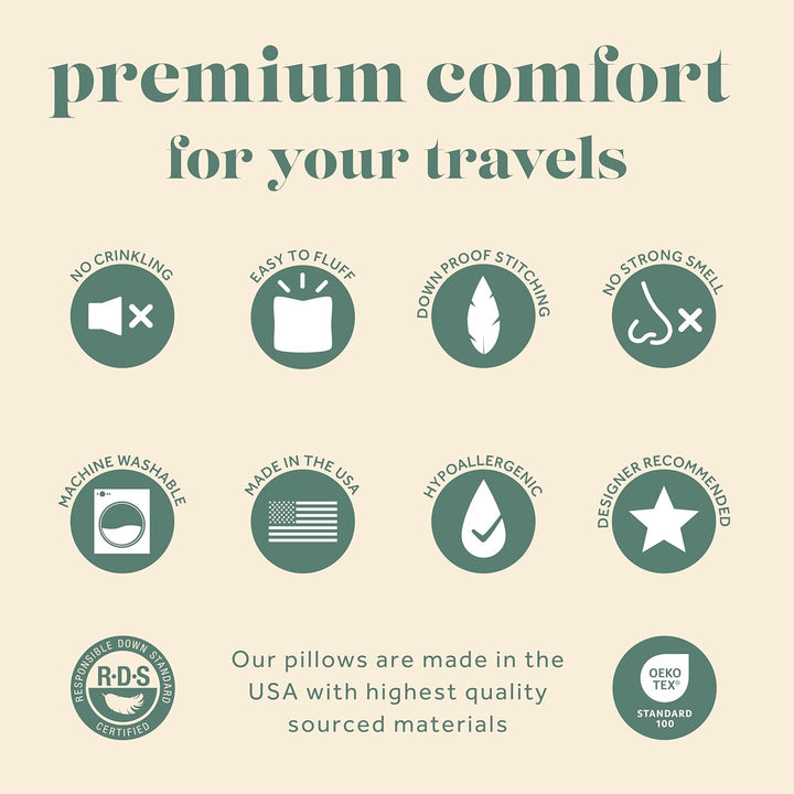 Goose Down Travel Pillow - with 800 Fill Power European Goose Down