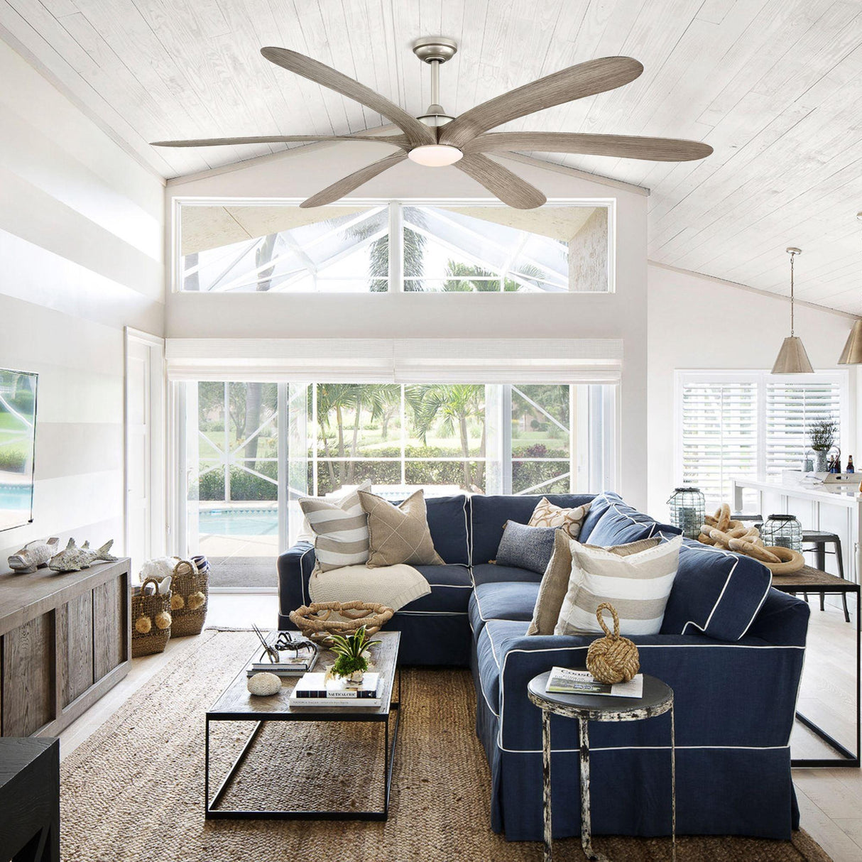 72" Jaydn Farmhouse Satin Nickel DC Motor Downrod Mount Reversible Ceiling Fan with Lighting and Remote Control