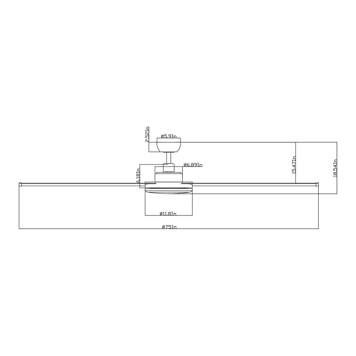75" Industrial DC Motor Downrod Mount Reversible Ceiling Fan with Lighting and Remote Control
