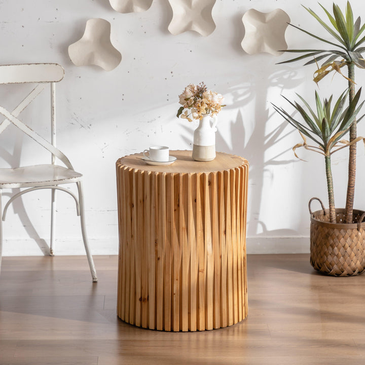 Retro Fashion Style Cylindrical MDF Coffee Table with Vertical Texture Relief Design, Suitable for Living Room, Office and Dining Room