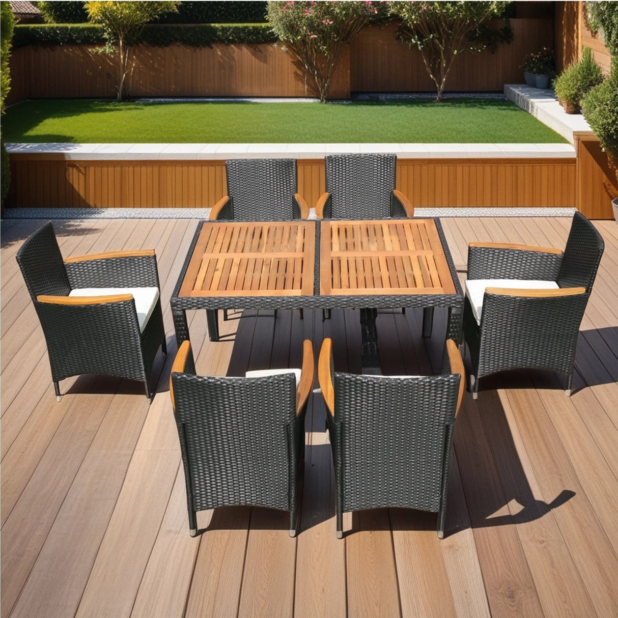 Walker Edison | 7 piece Outdoor Patio Wicker Dining Set Patio