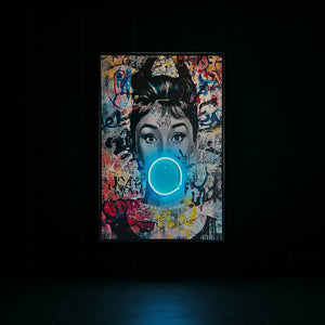 Audrey Hepburn | Pop Art Bubble Gum LED Painting | Modern Street Art Wall Décor