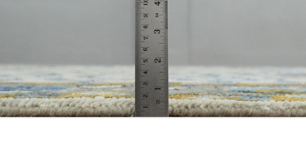 Custom Made Tree of life Hand Knotted Antique Ivory, Blue and Gray Traditional Oushak Wool area Rug