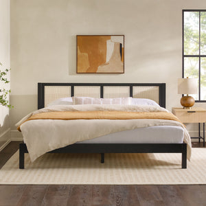 Yasmina Solid Wood Rattan Paneled Platform Bed (Queen or King)