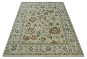 Hand Knotted Beige and Ivory Multi Size Traditional Oushak Wool Area Rug