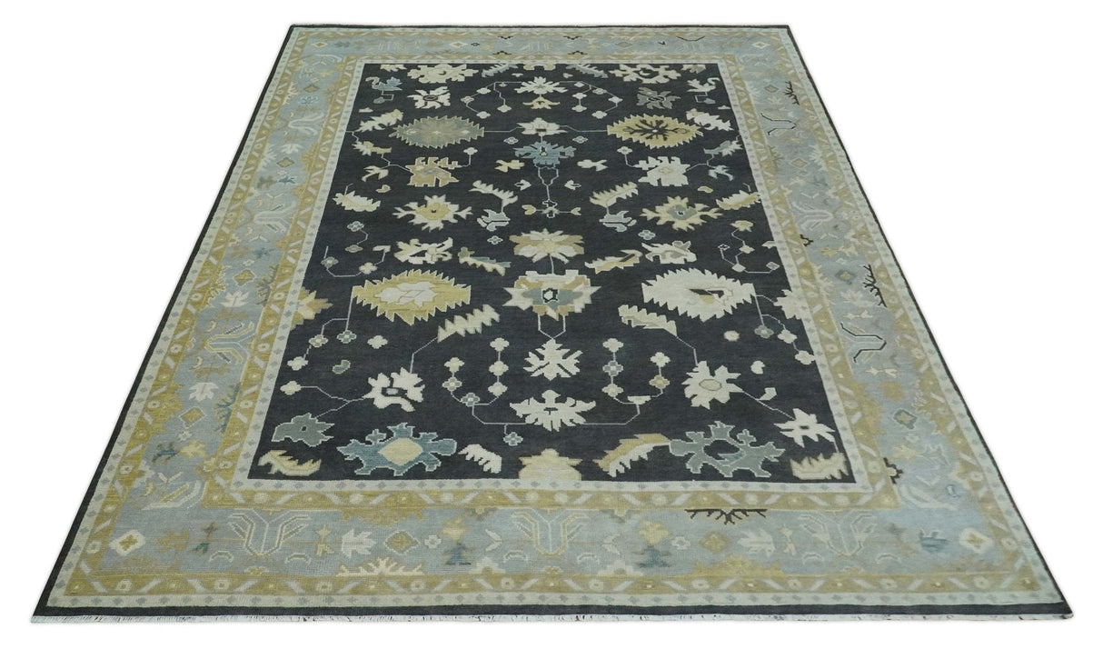 8x10, 9x12, 10x14 and 12x15 Hand Knotted Black, Beige and Silver Traditional Oushak Wool Rug