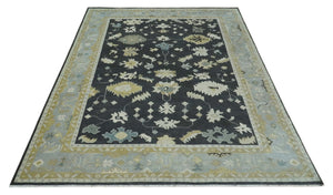 8x10, 9x12, 10x14 and 12x15 Hand Knotted Black, Beige and Silver Traditional Oushak Wool Rug