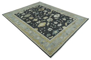 8x10, 9x12, 10x14 and 12x15 Hand Knotted Black, Beige and Silver Traditional Oushak Wool Rug