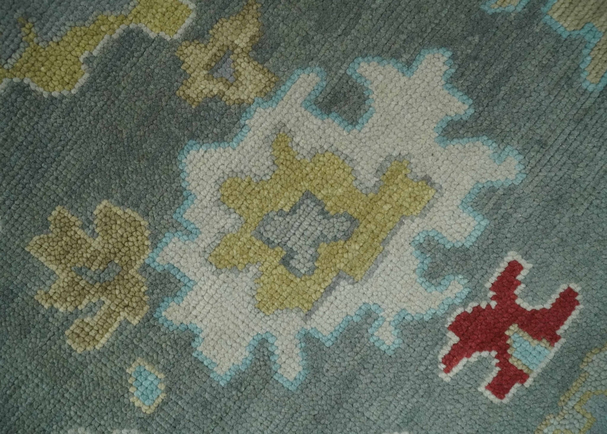 Antique look Hand Knotted Silver and Beige Traditional Oushak Wool Area Rug