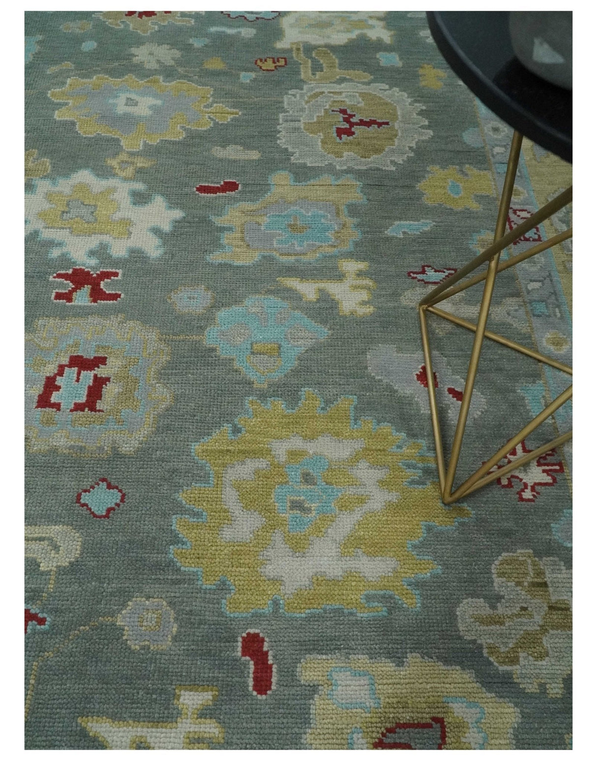 Antique look Hand Knotted Silver and Beige Traditional Oushak Wool Area Rug