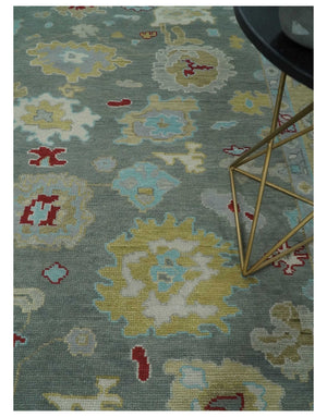 Antique look Hand Knotted Silver and Beige Traditional Oushak Wool Area Rug