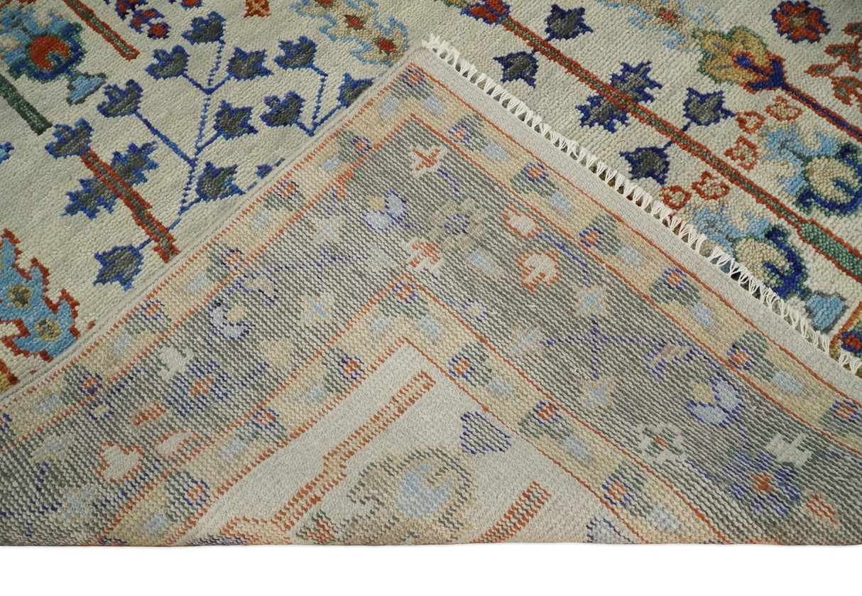 Hand Knotted Antique Ivory, Blue and Gray Traditional Vintage Style Oushak Wool Rug