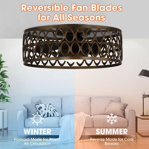 21" Kanpur Farmhouse Flush Mount Reversible Ceiling Fan with LED Lighting and Remote Control