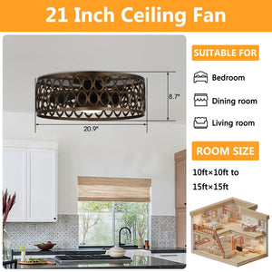 21" Kanpur Farmhouse Flush Mount Reversible Ceiling Fan with LED Lighting and Remote Control