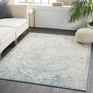 Olivia Traditional Ivory Cream/Teal/Yellow Area Rug