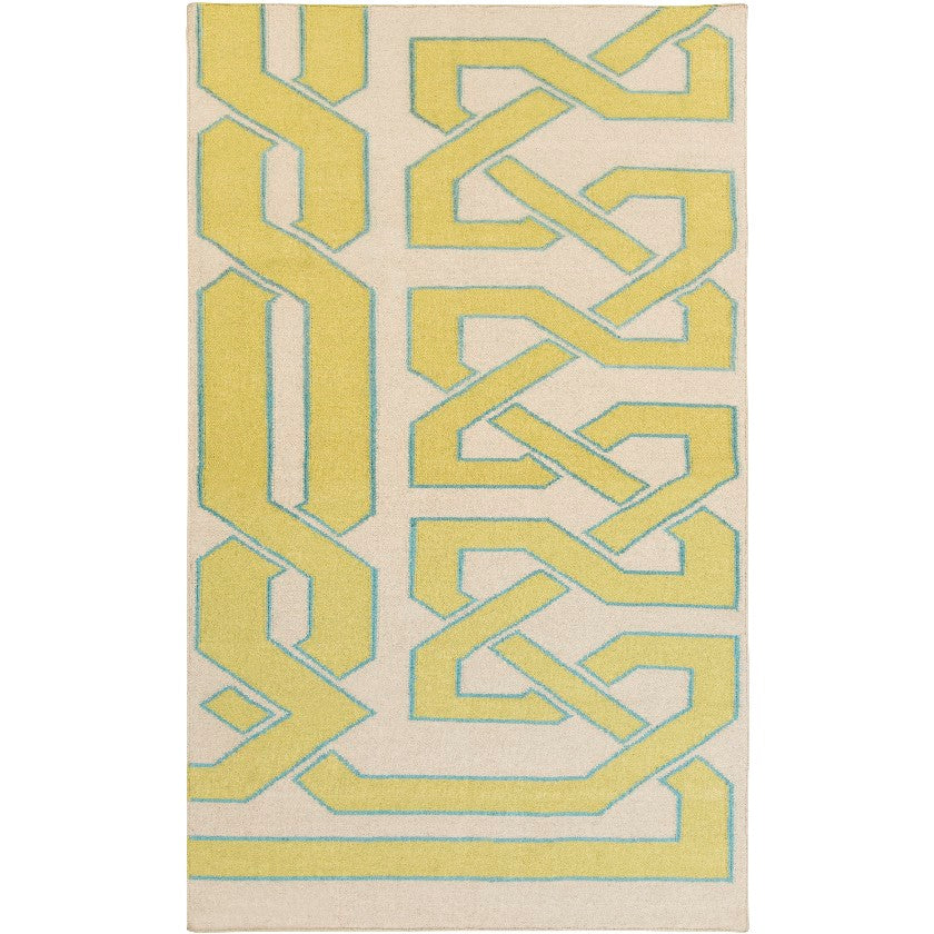 Akhiok Global Bone/Green Area Rug