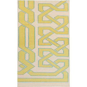 Akhiok Global Bone/Green Area Rug