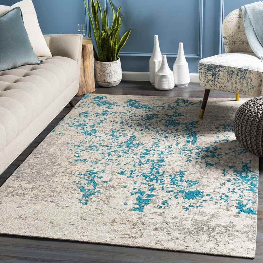 Coalville Modern Teal Blue/Silver Area Rug