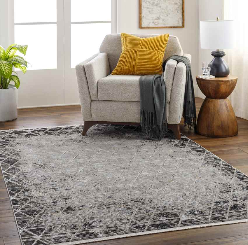 Glynis Modern Black/Light Gray Area Rug