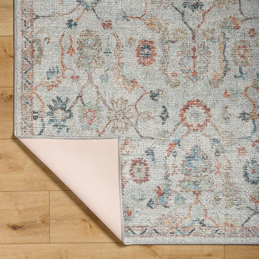 Katharyn Traditional Pale Blue Washable Area Rug