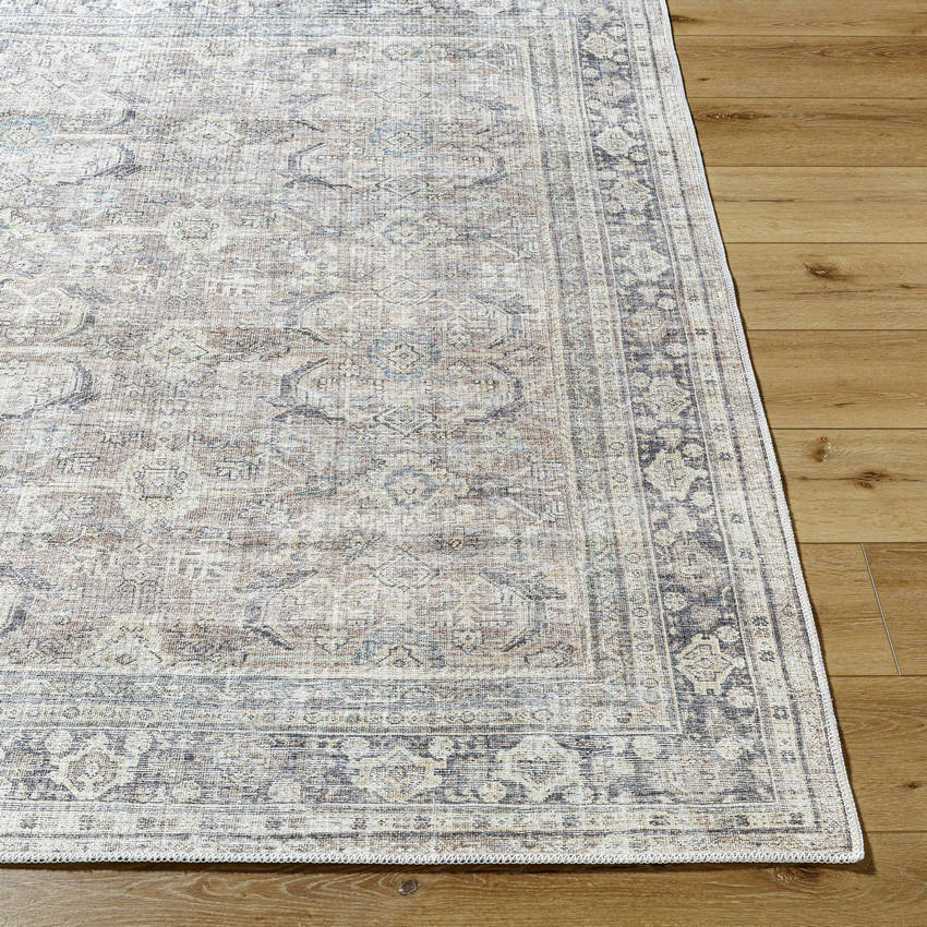 Eran Traditional Light Silver Washable Area Rug