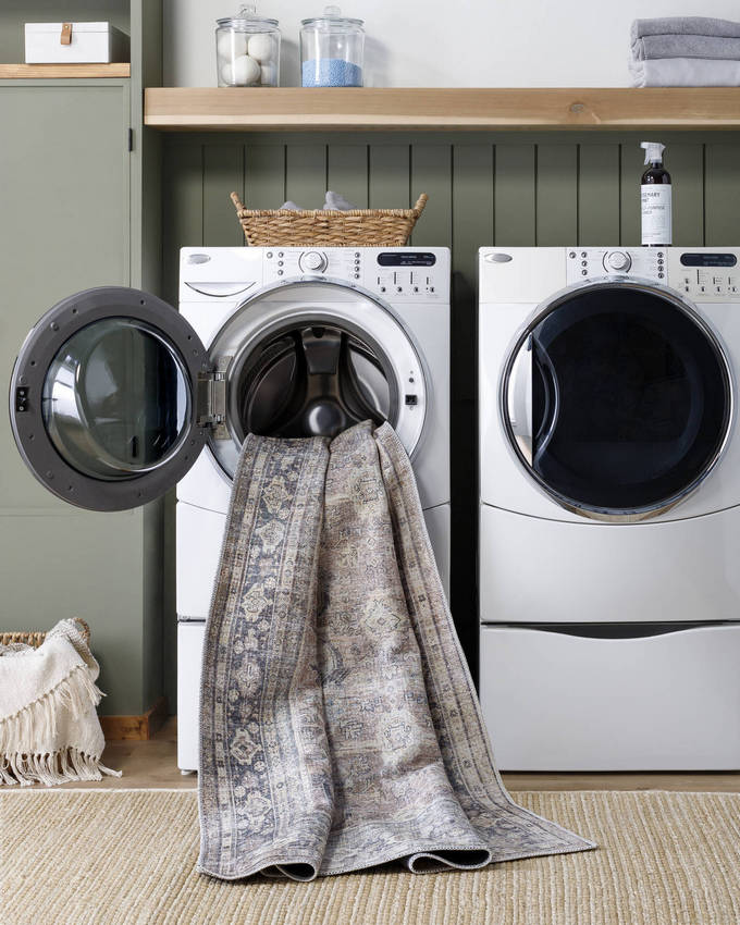 Eran Traditional Light Silver Washable Area Rug