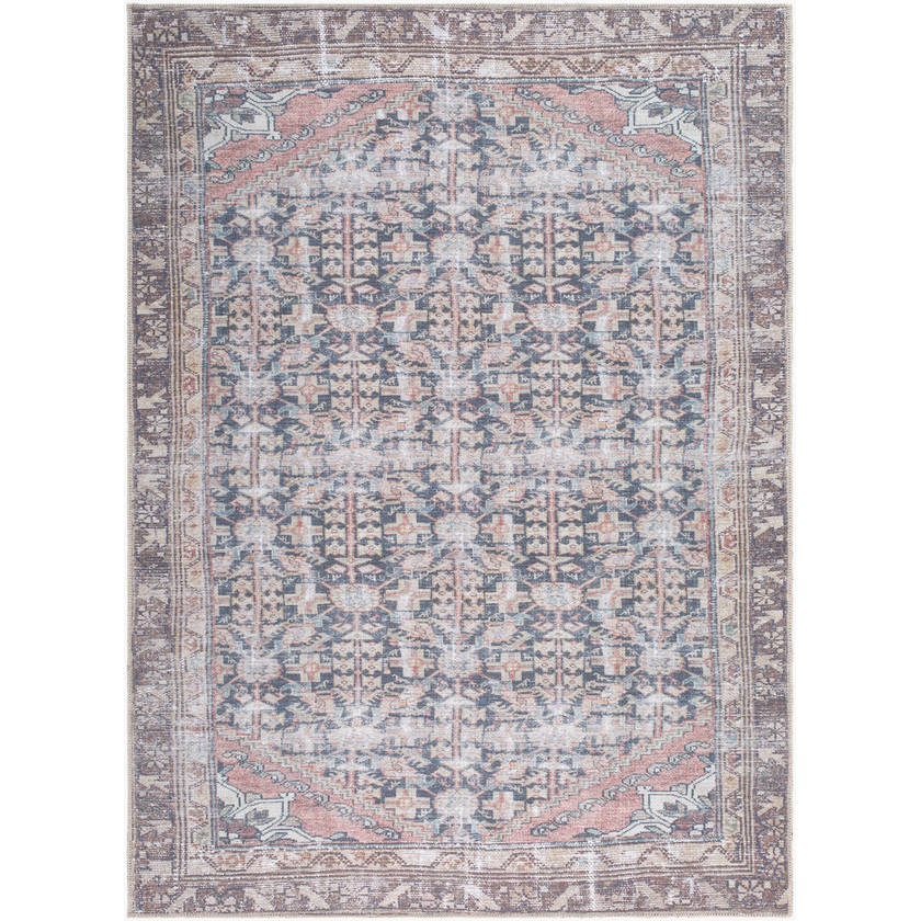 Amberlie Traditional Dark Brown Washable Area Rug