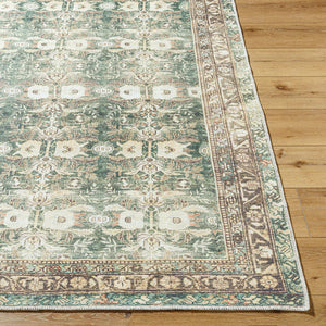 Meddo Traditional Dark Green Washable Area Rug