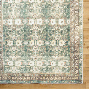 Meddo Traditional Dark Green Washable Area Rug
