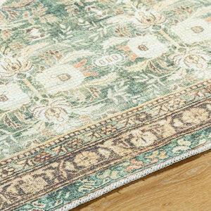 Meddo Traditional Dark Green Washable Area Rug