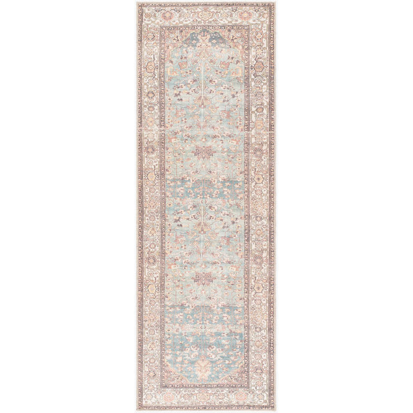 Kyeisha Traditional Pale Blue Washable Area Rug