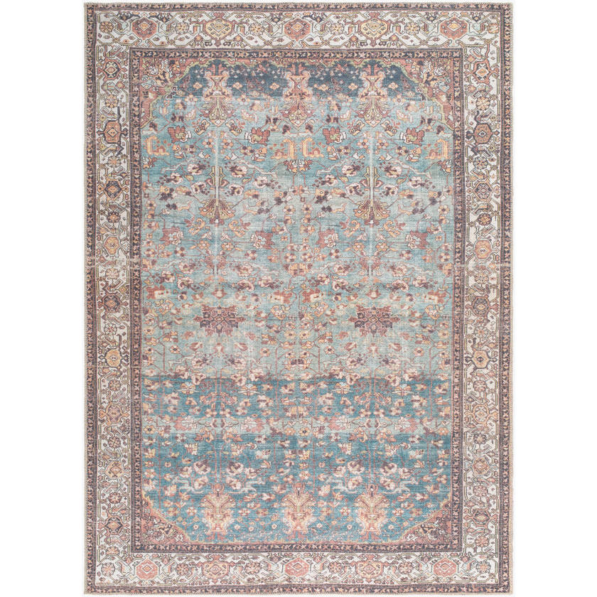 Kyeisha Traditional Pale Blue Washable Area Rug