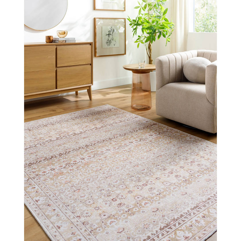 Kyna Traditional Light Brown Washable Area Rug