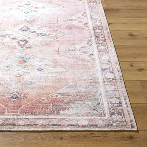 Candise Traditional Dusty Pink Washable Area Rug