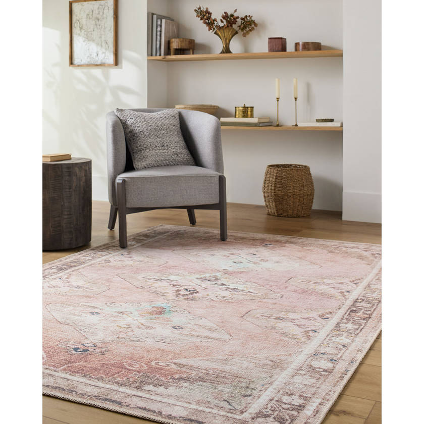 Candise Traditional Dusty Pink Washable Area Rug