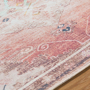 Candise Traditional Dusty Pink Washable Area Rug