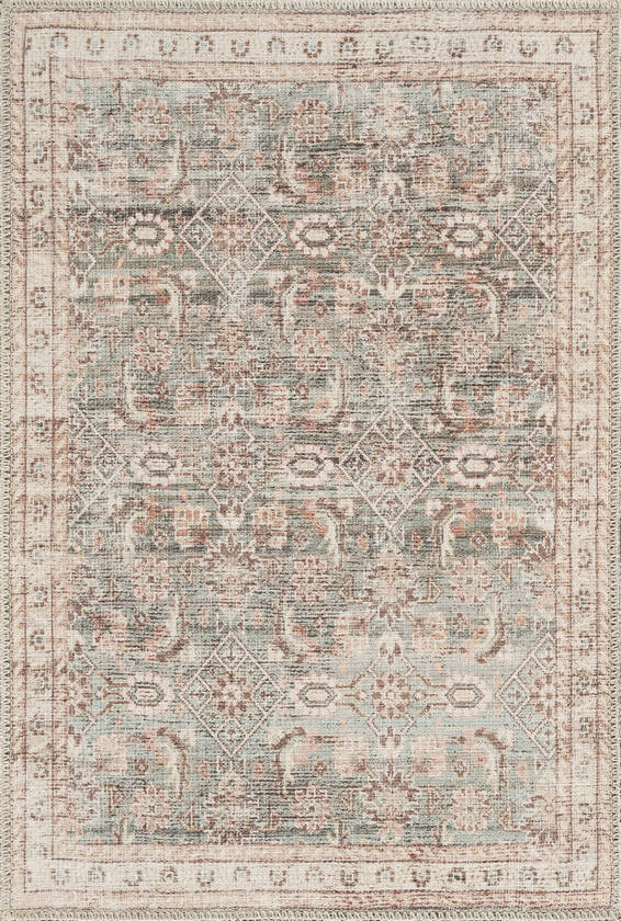 Bradly Traditional Dark Green Washable Area Rug