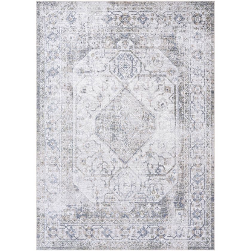 Taron Traditional Metallic - Silver Washable Area Rug