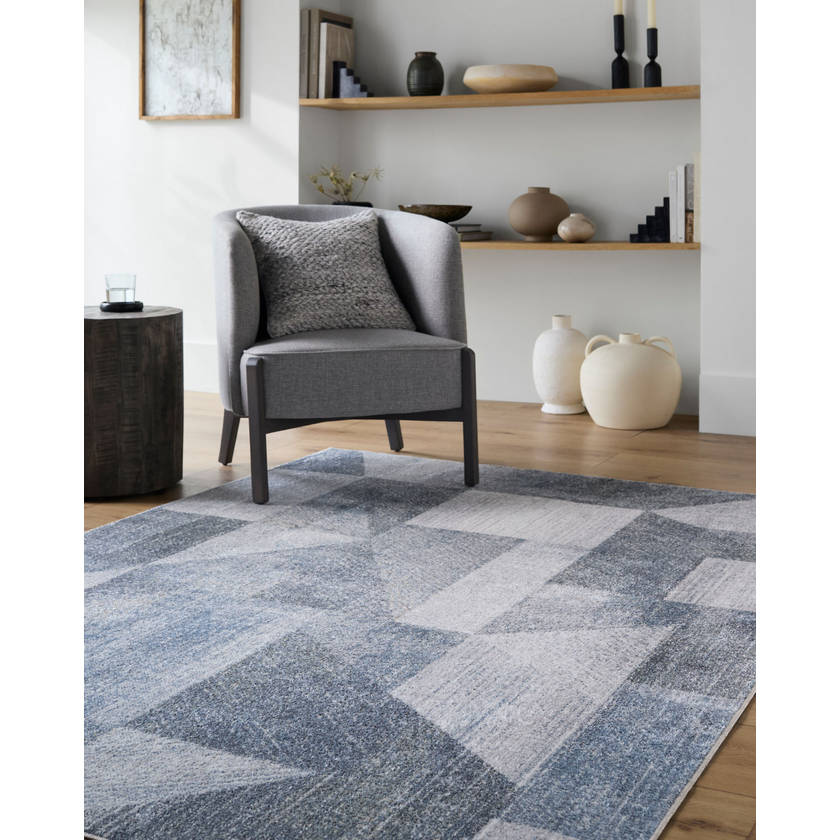 Terrell Modern Slate Blue Washable Area Rug