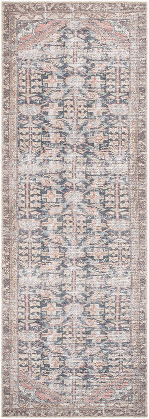 Sahra Traditional Brown/Blue Washable Area Rug