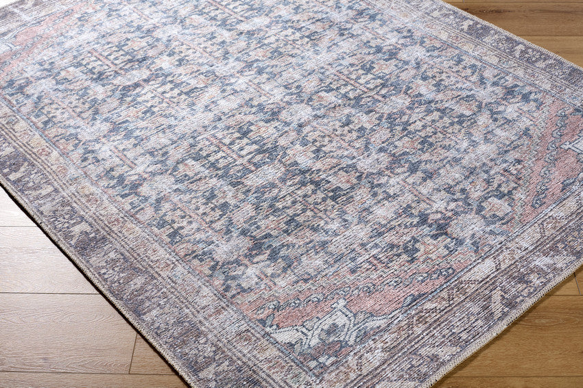 Sahra Traditional Brown/Blue Washable Area Rug