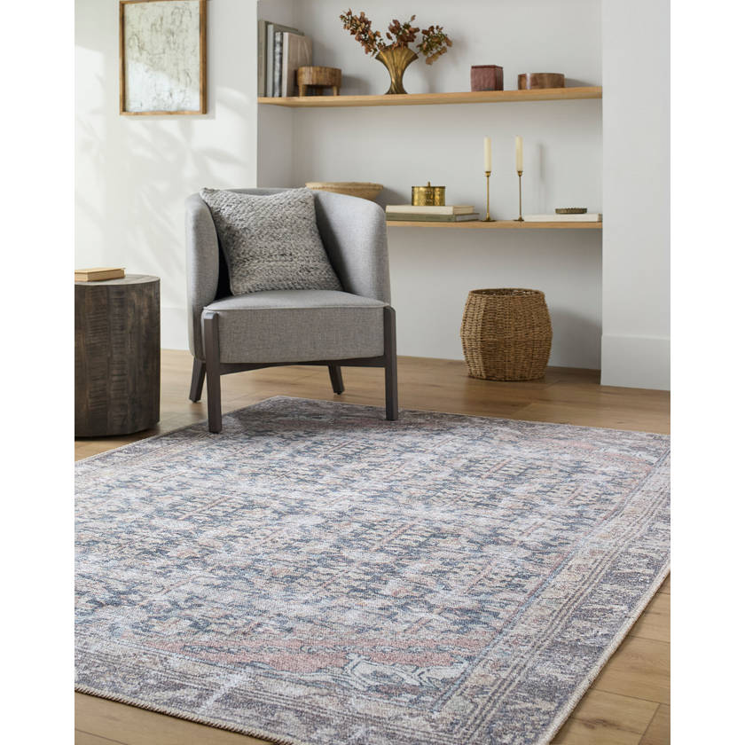 Sahra Traditional Brown/Blue Washable Area Rug