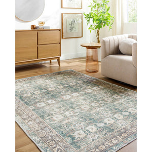 Marqus Traditional Emerald/Light Silver Washable Area Rug