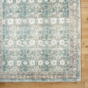 Marqus Traditional Emerald/Light Silver Washable Area Rug