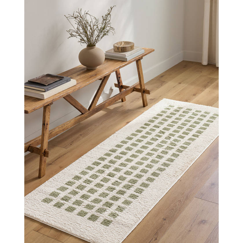 Noam Modern Grass Green Washable Area Rug