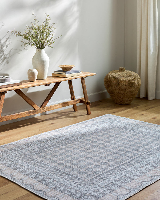 Rainier Cottage White/Pale Blue Washable Area Rug - Our PNW Home x Livabliss